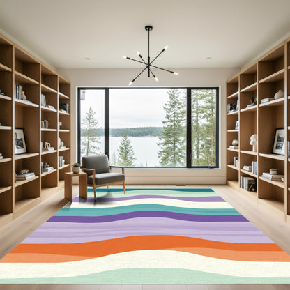 Abstract Wavy Stripe Teal Purple Orange Rug