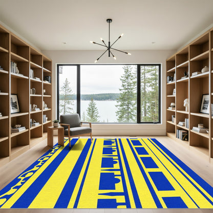 Bold Blue Yellow Vertical Rectangles Rug