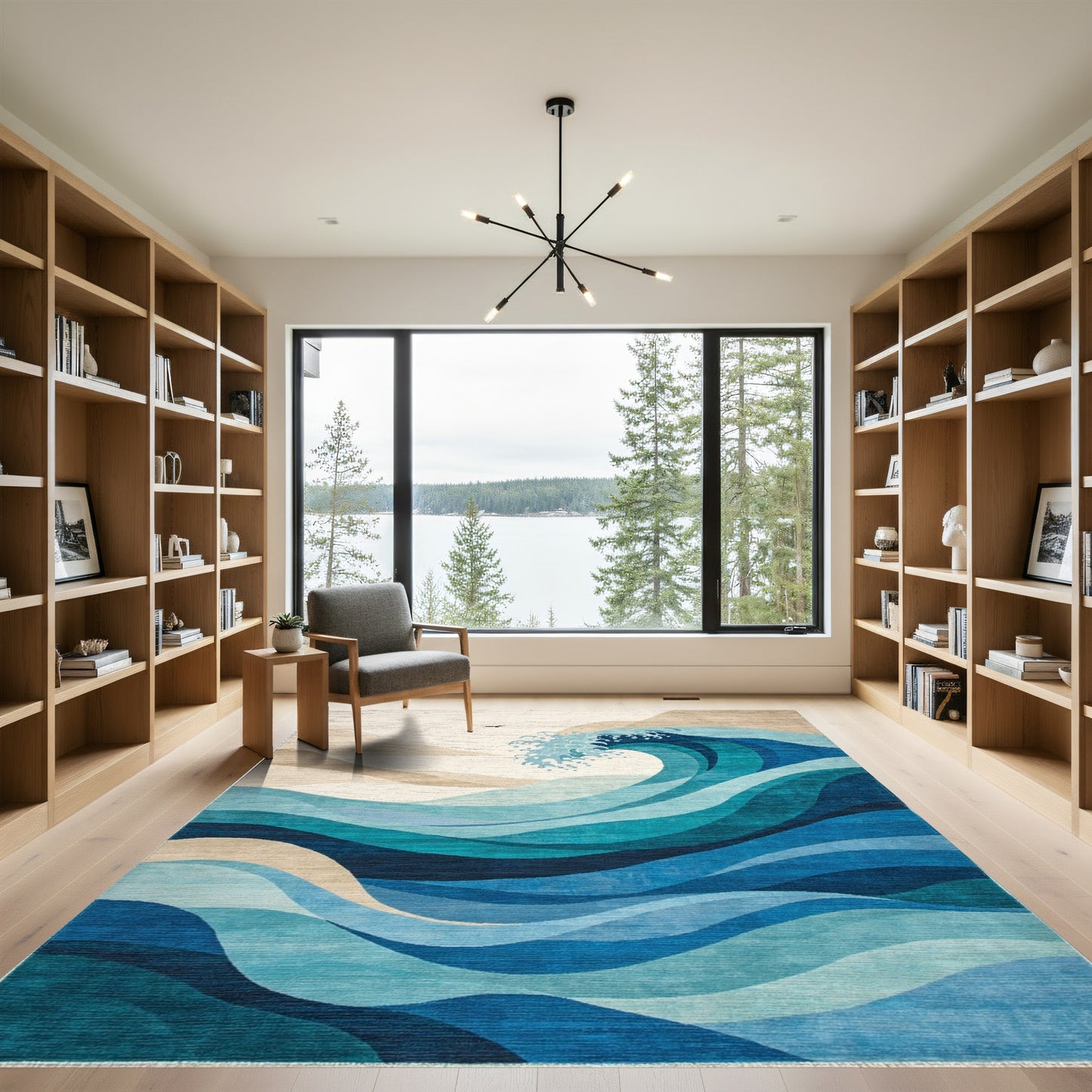 Abstract Teal Crashing Waves Rug