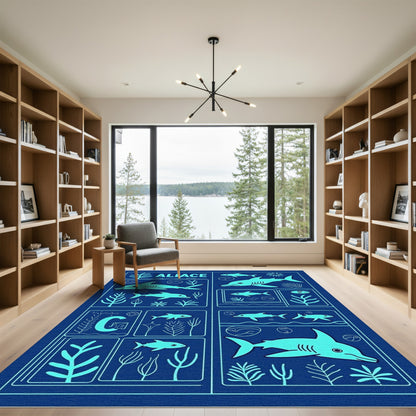 Oceanic Dolphin Shark Aquatic Scene Rug