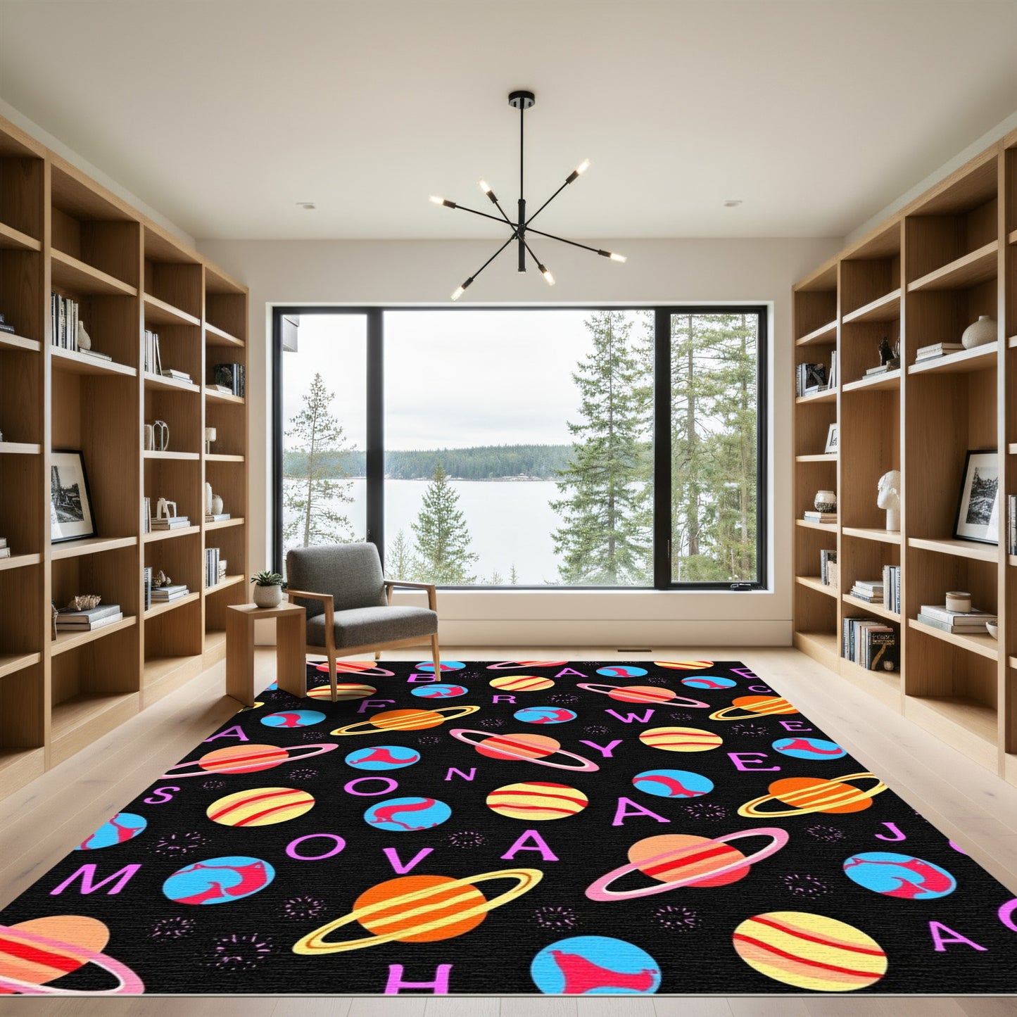 Cosmic Planets Alphabet Black Rug