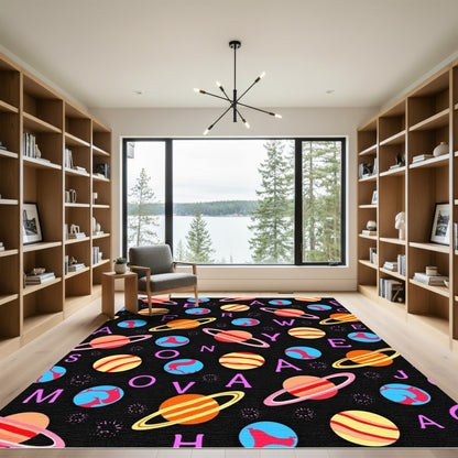 Cosmic Planets Alphabet Black Rug