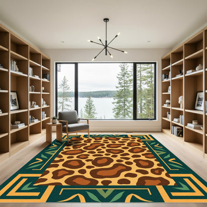 Gold Brown Leopard Squares Jungle Rug