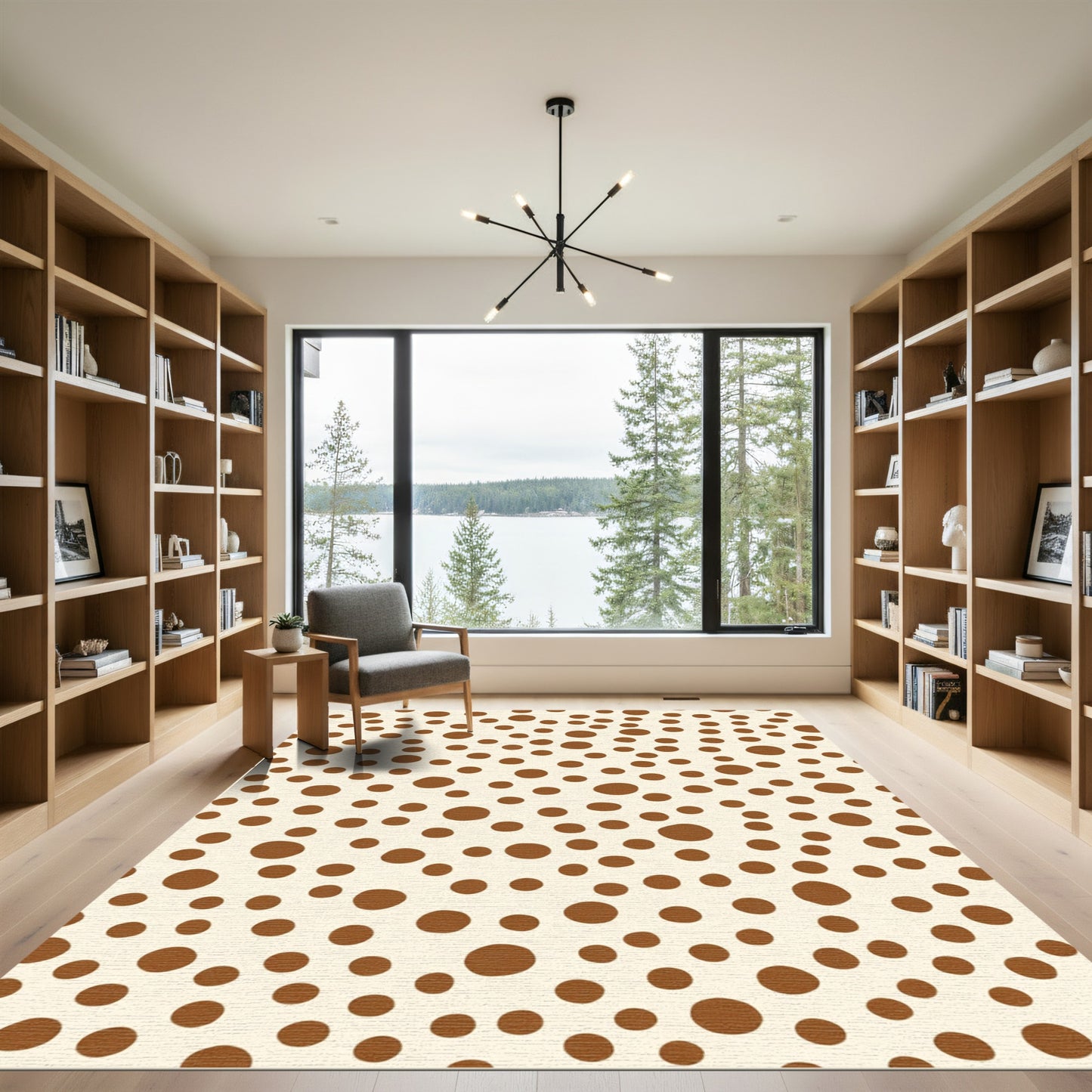 Brown Scattered Circles Cream Background Rug