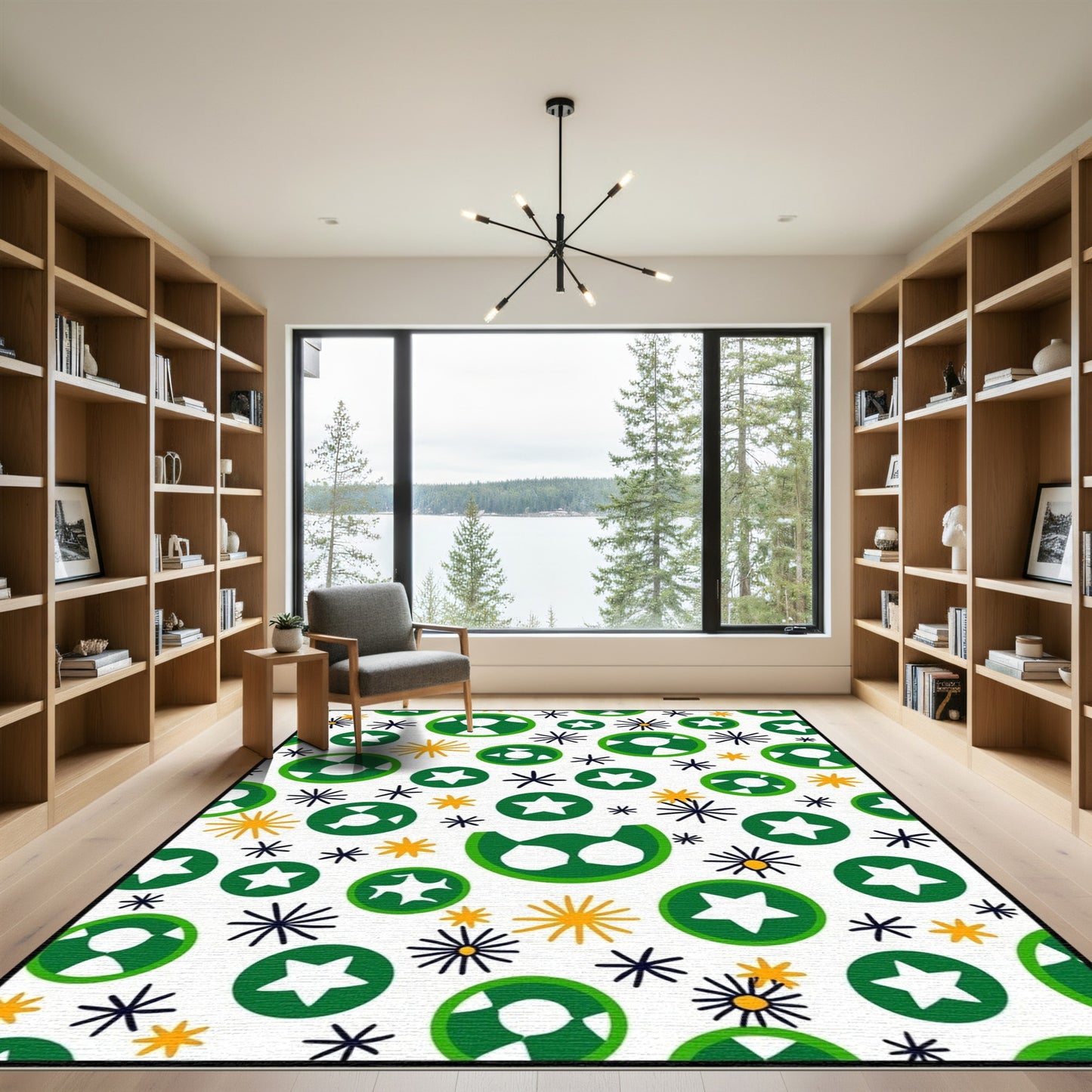 Green White Orange Starburst Circles Rug