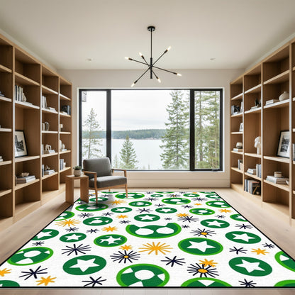 Green White Orange Starburst Circles Rug