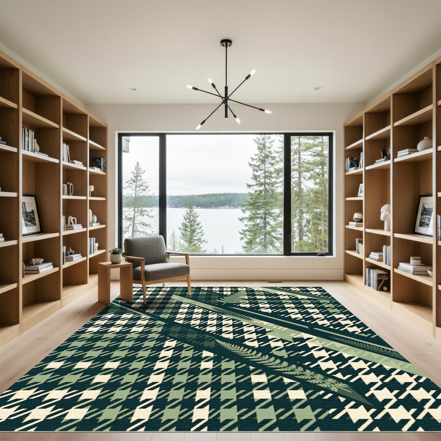 Green Geometric Houndstooth Fern Collage Rug