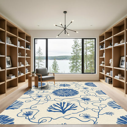 Blue Coral Vine Botanical Abstract Rug