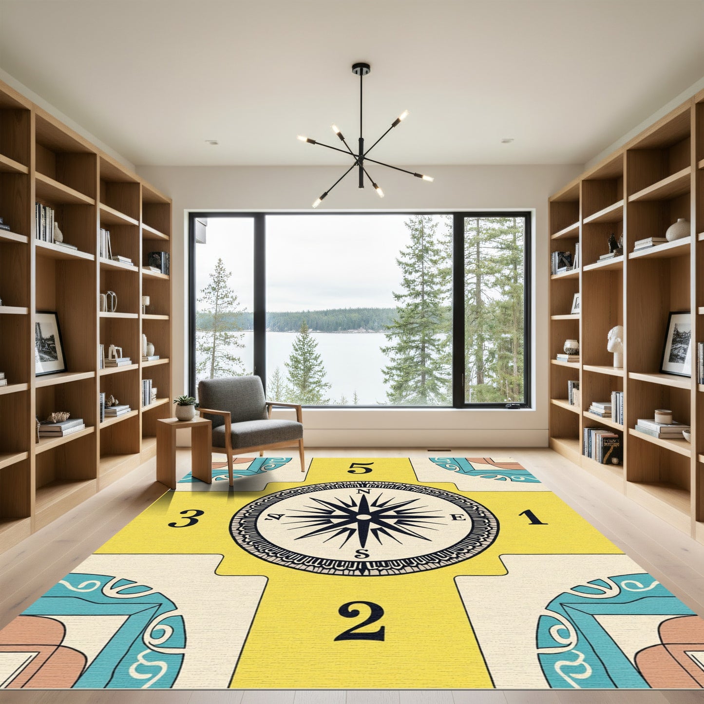 Nautical Compass Yellow Block Rug