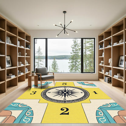 Nautical Compass Yellow Block Rug
