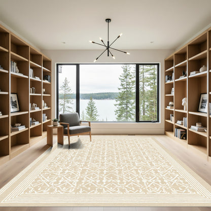 Cream Geometric Lattice Trellis Rug