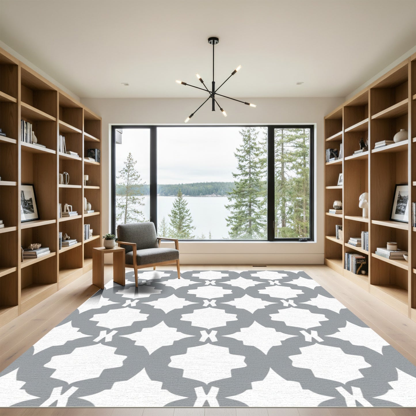 Gray White Geometric Medallion Vine Rug