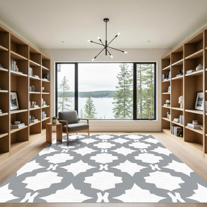 Gray White Geometric Medallion Vine Rug