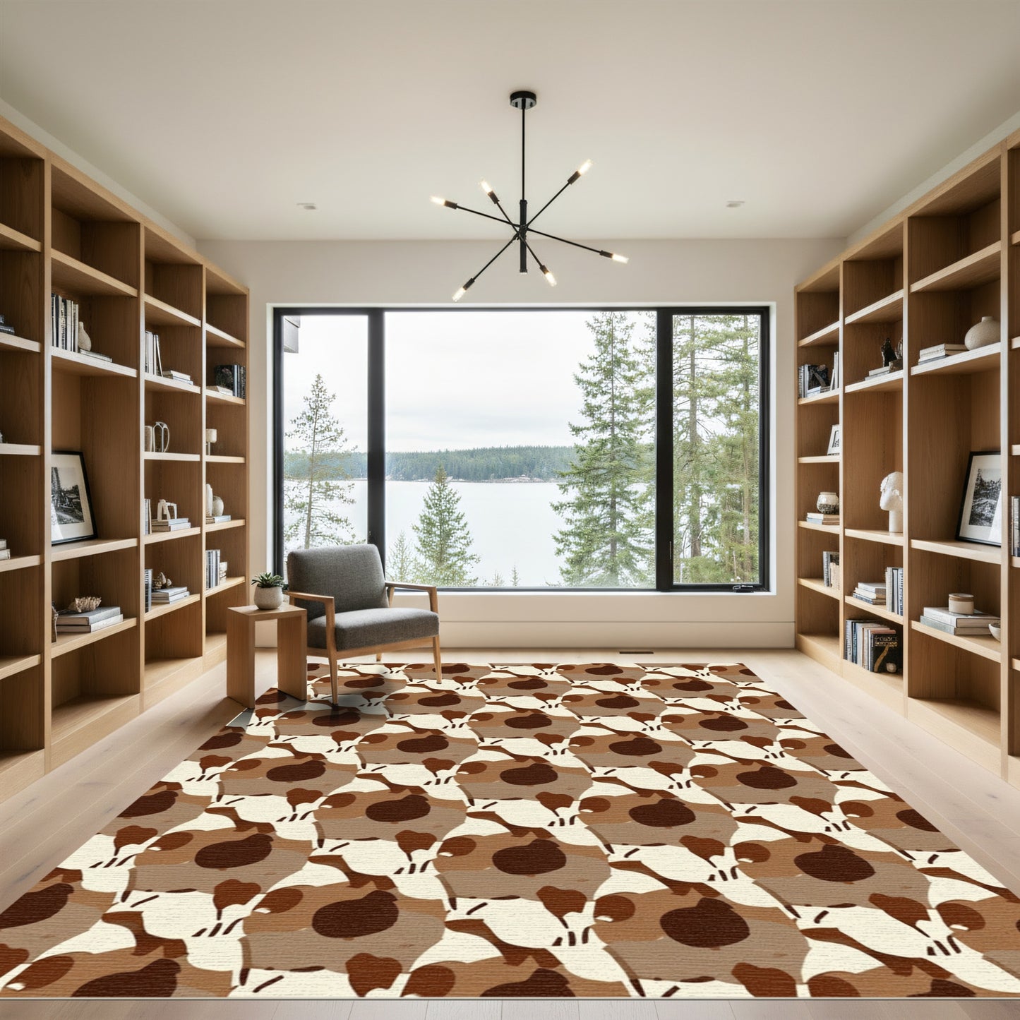 Brown Camouflage Hexagonal Arrangement Rug