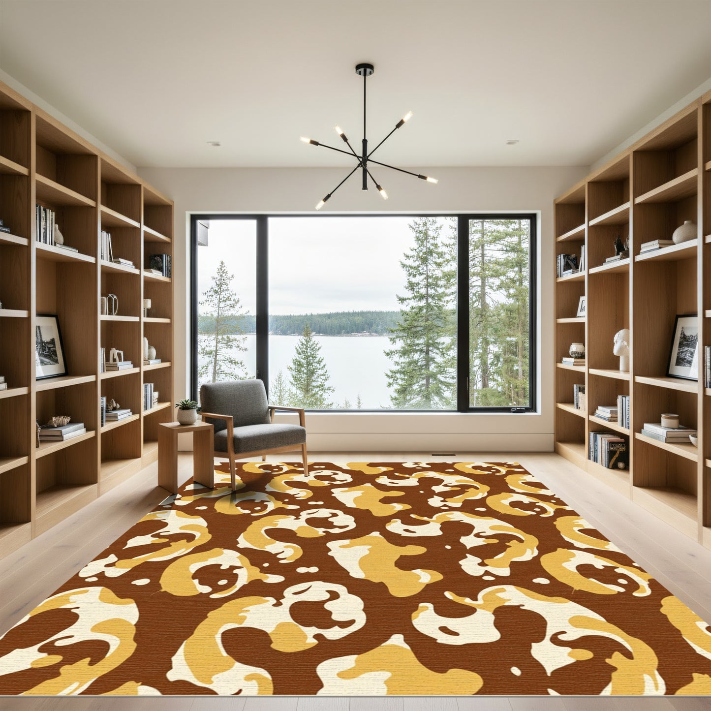 Brown and Gold Abstract Swirl Rug