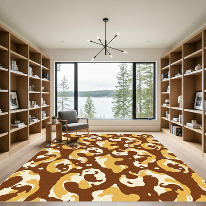Brown and Gold Abstract Swirl Rug