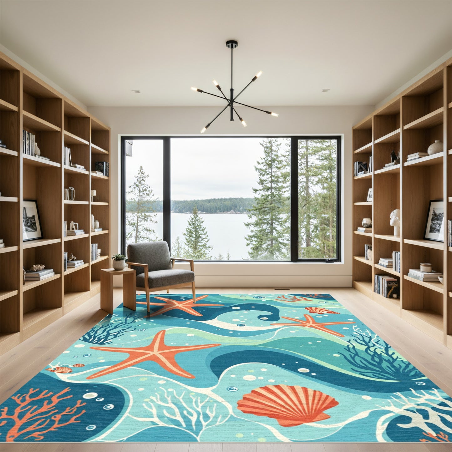 Coral Starfish Waves And Shells Rug