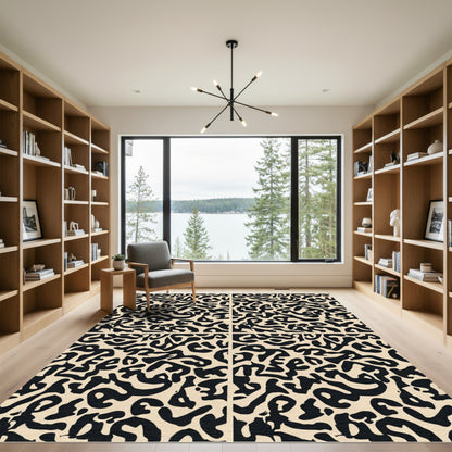 Abstract Black Cream Organic Overlay Rug