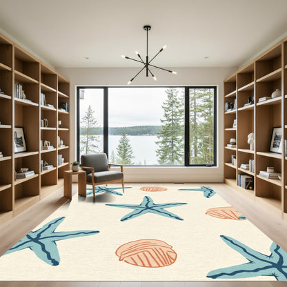 Blue Starfish Seashell Beach Pattern Rug