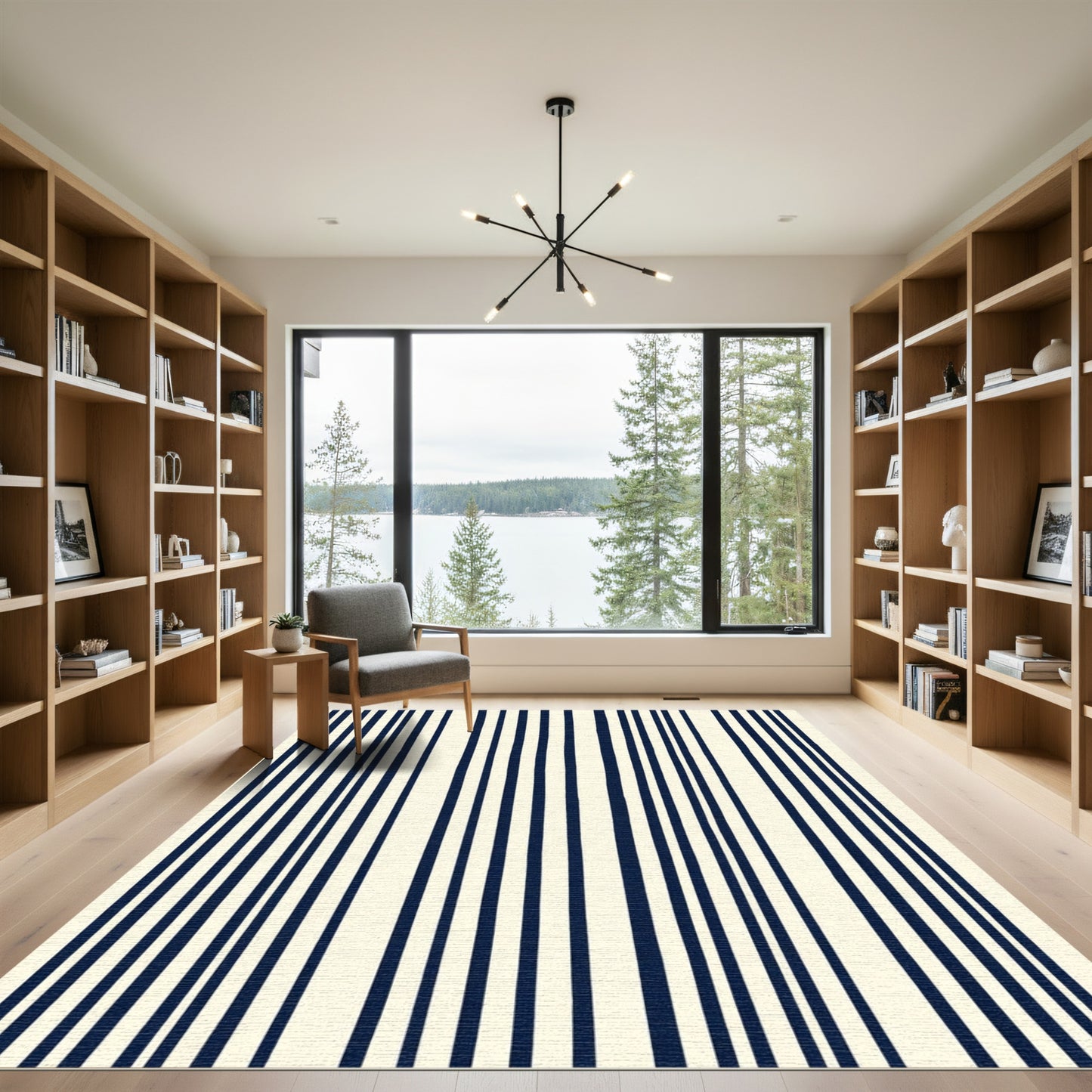 Navy Cream Vertical Stripe Accent Rug
