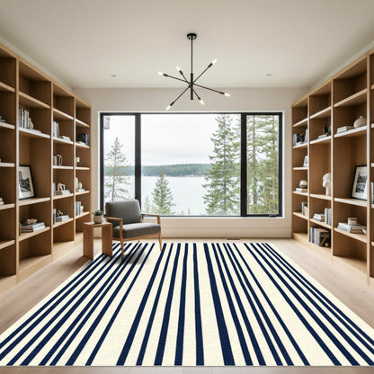 Navy Cream Vertical Stripe Accent Rug