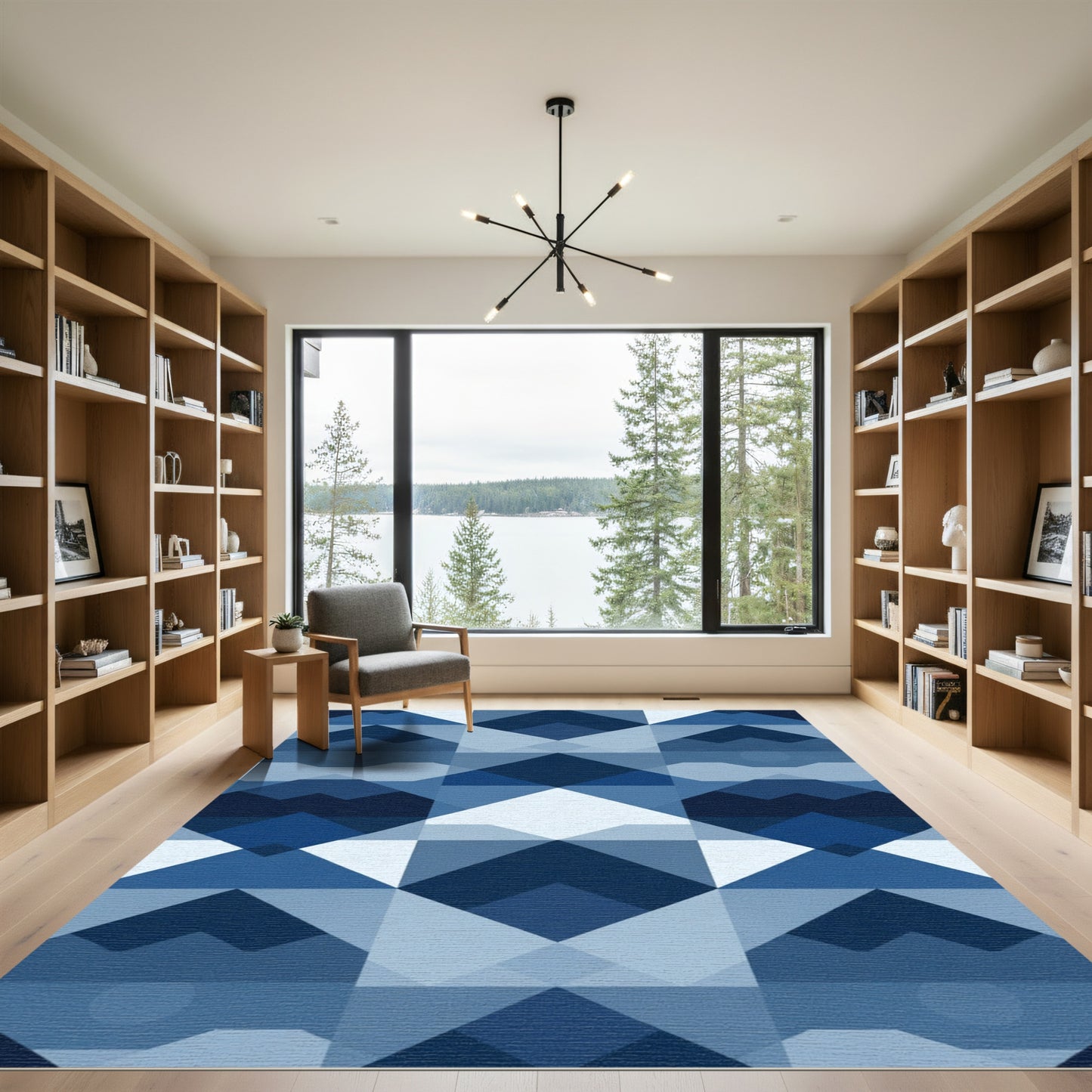 Deep Blue Geometric Diamond Collage Rug