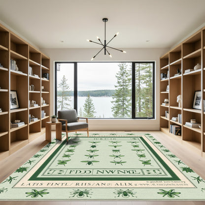 Green Insect Collection Border Rug