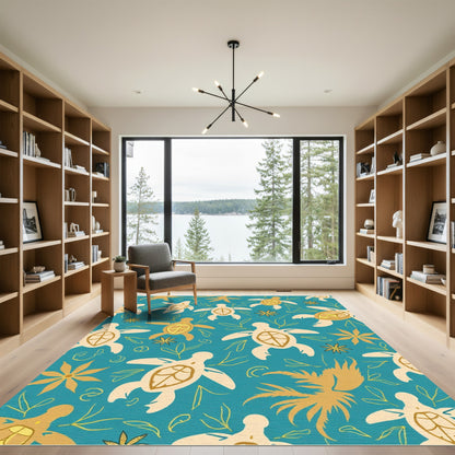 Turquoise Tortoise Tropical Ocean Pattern Rug