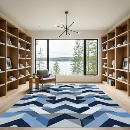 Geometric Blue And Gray Chevron Rug