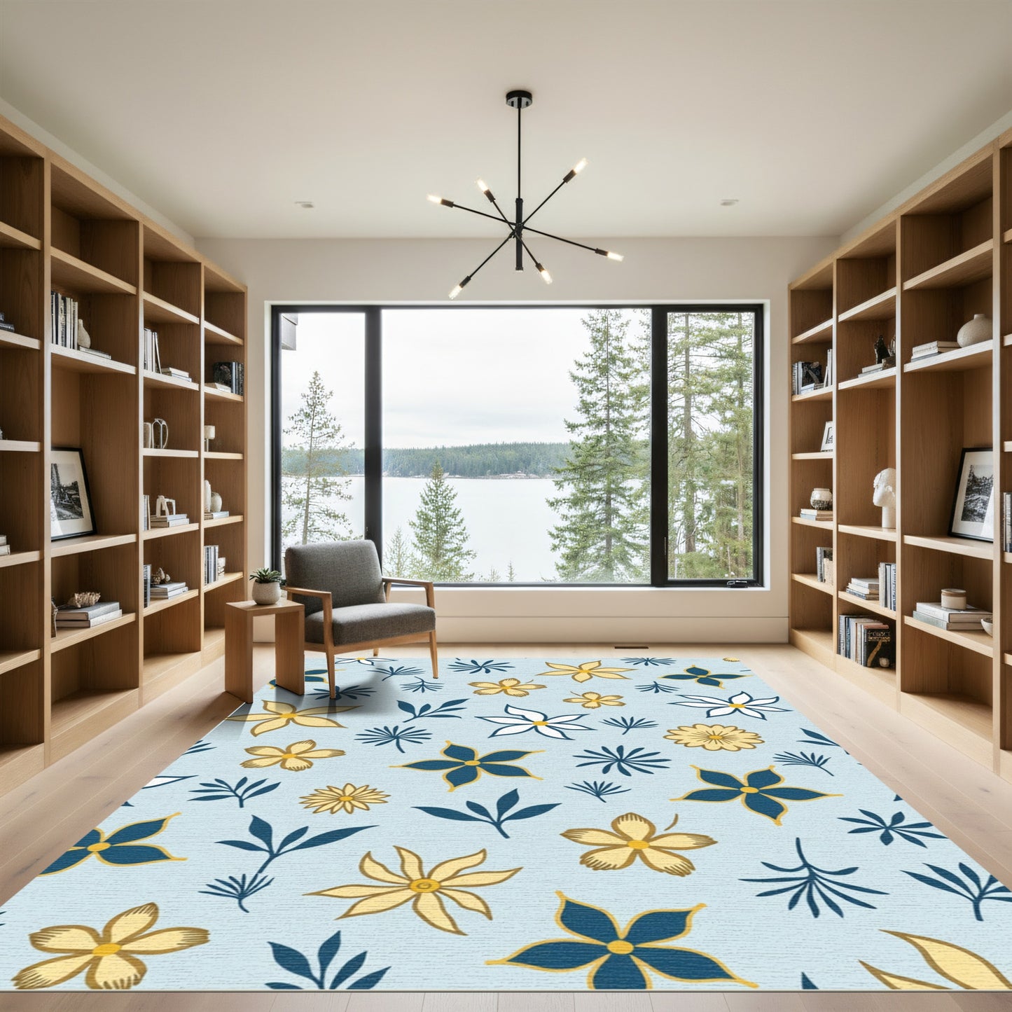 Light Blue Floral Foliage Scatter Rug