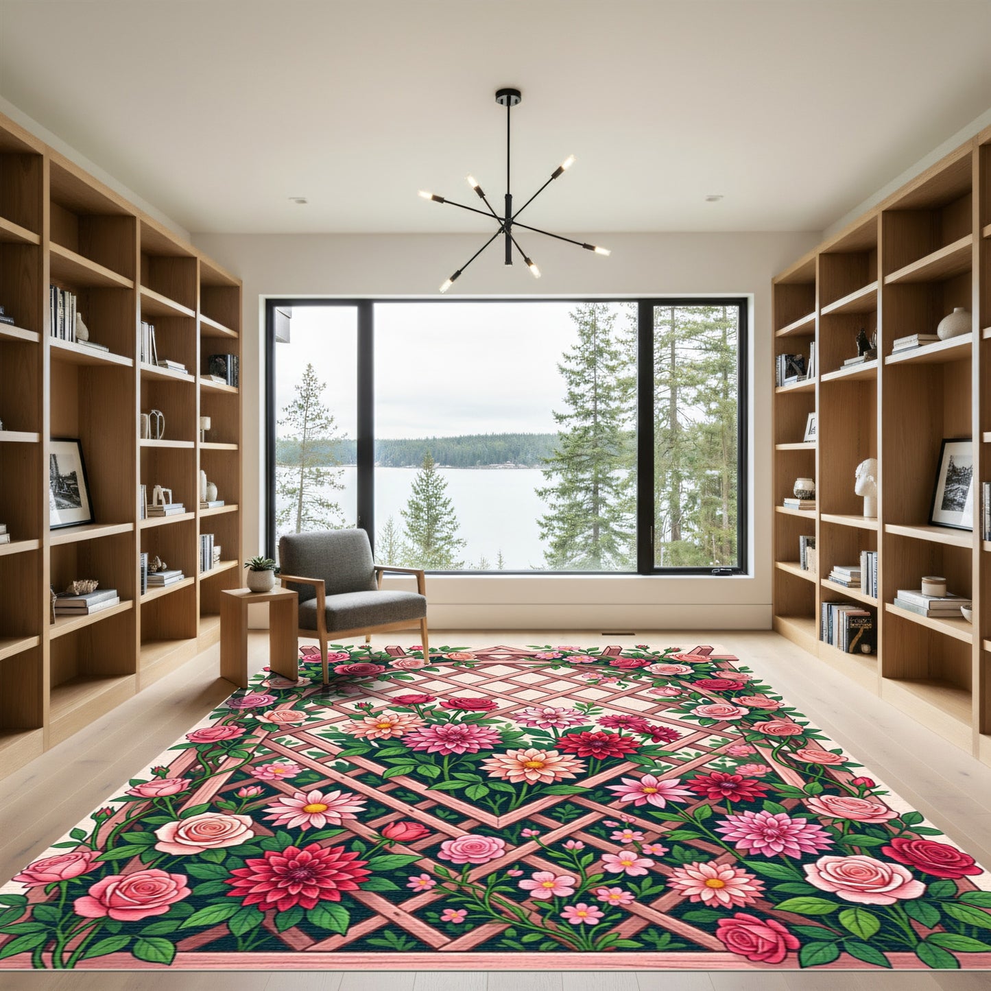 Rose Garden Trellis Floral Bloom Rug