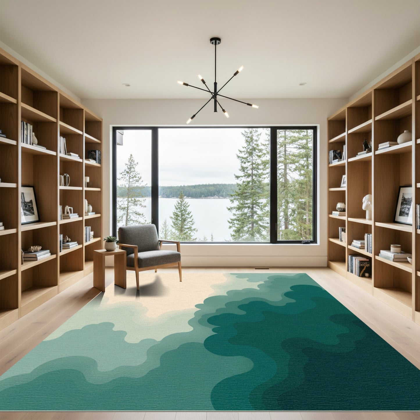 Deep Teal Abstract Layered Clouds Rug
