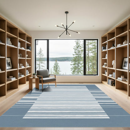 Coastal Blue Horizontal Stripe Rug