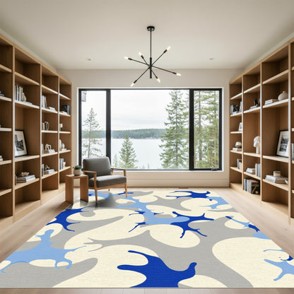 Blue Gray Abstract Organic Splatter Rug