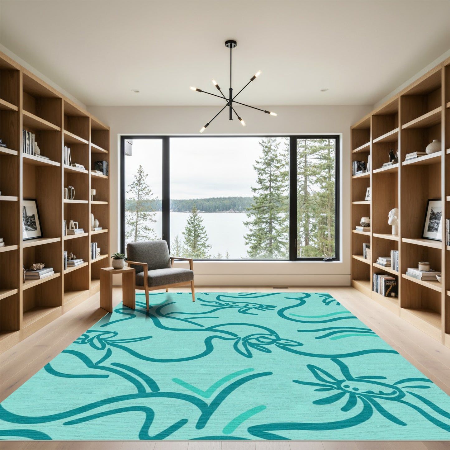 Coastal Teal Sea Creature Stream Rug