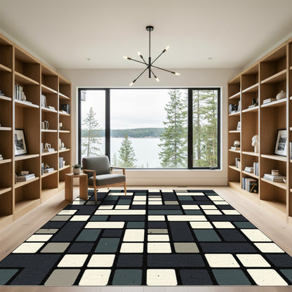 Geometric Dark Slate Cream Composition Rug