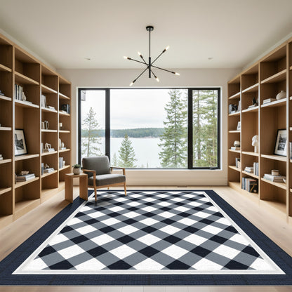 Classic Gingham Black White Checkered Rug