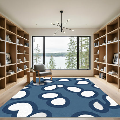 Navy White Organic Abstract Shapes Rug