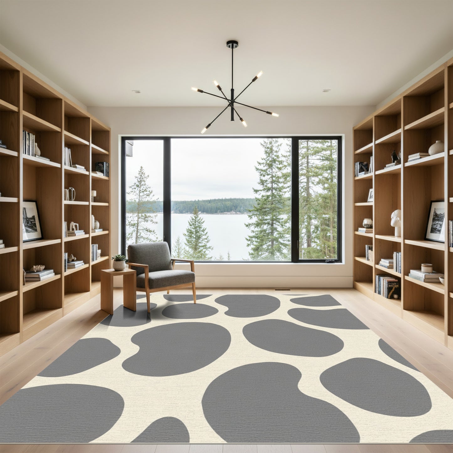 Neutral Gray Organic Blob Rug