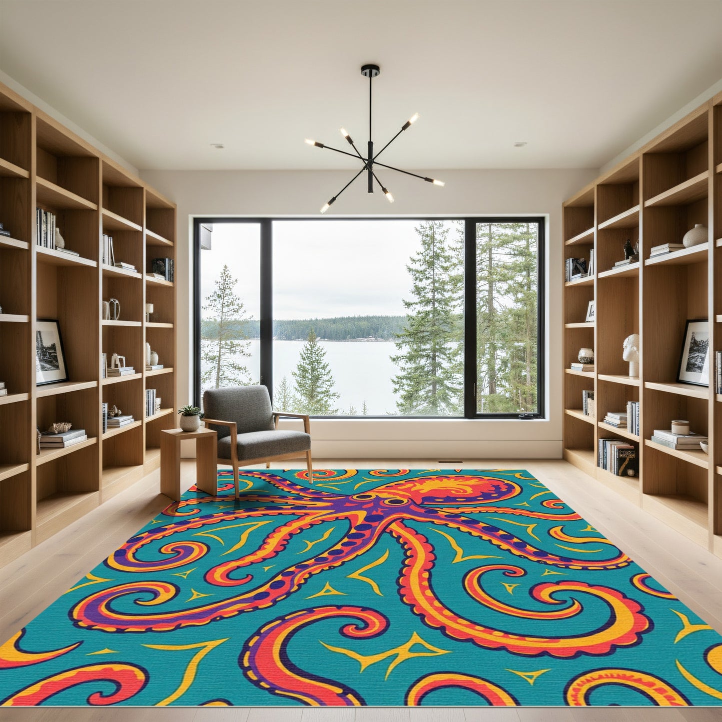 Vibrant Teal Octopus Swirl Rug