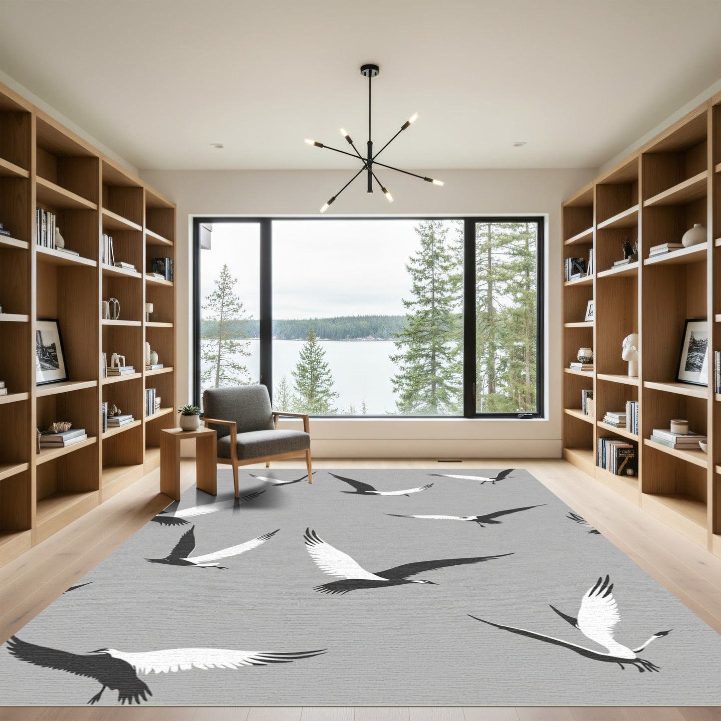 Monochromatic Flying Birds In Flight Rug