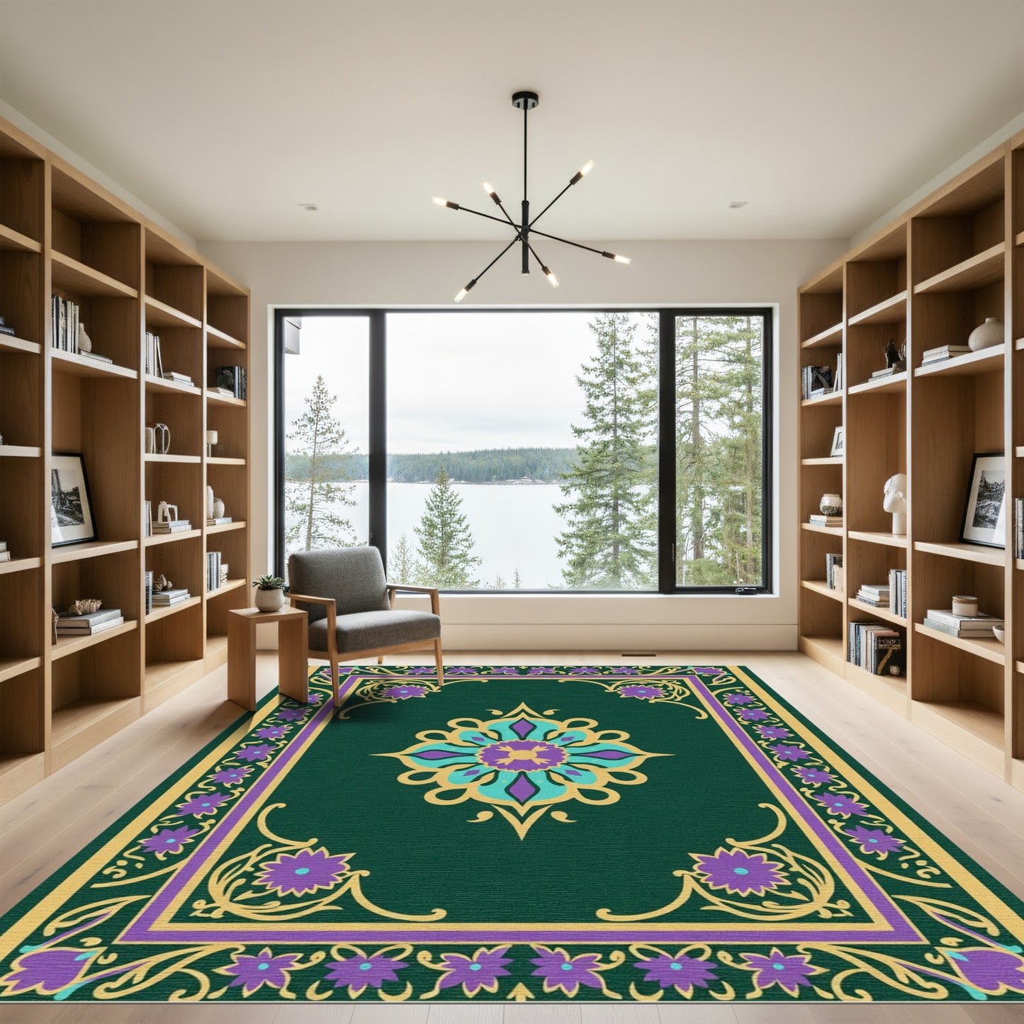 Emerald And Gold Floral Medallion Rug