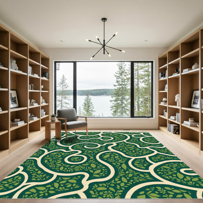 Verdant Ivory Botanical Maze Rug