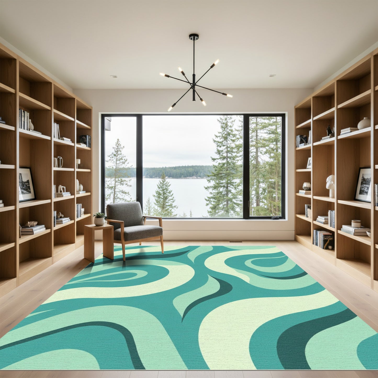Teal Mid Century Flow Rug