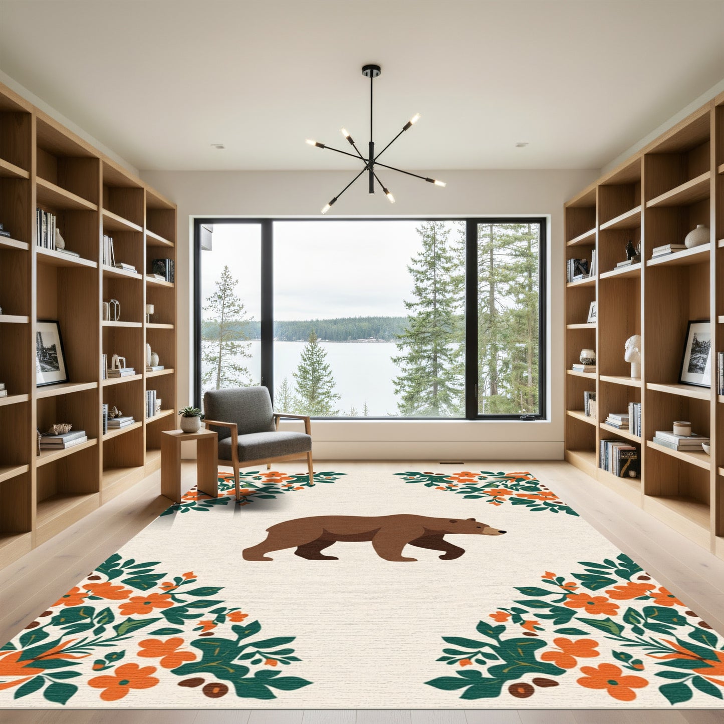Brown Bear Floral Corner Accents Rug