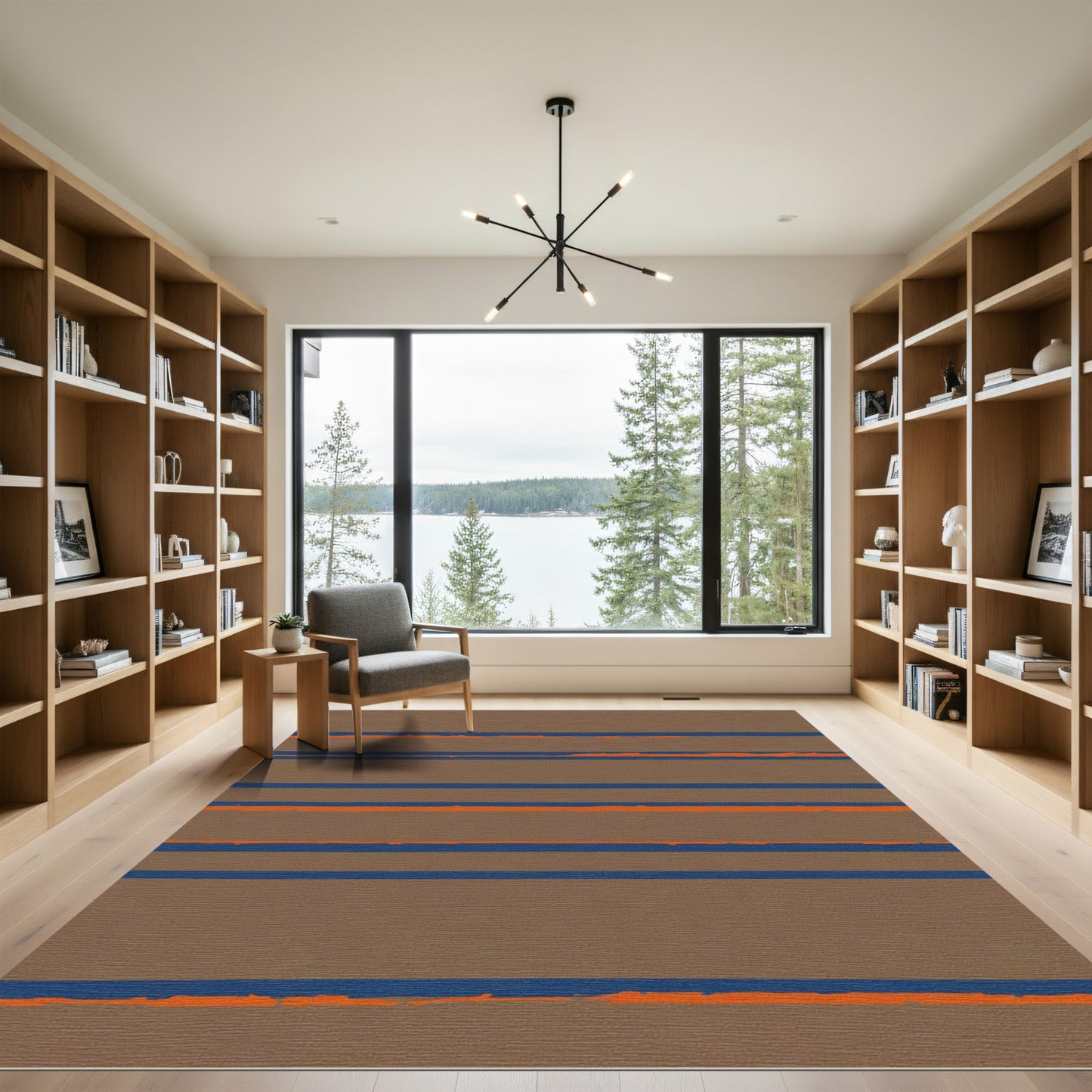 Brown Blue Orange Stripe Composition Rug