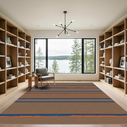 Brown Blue Orange Stripe Composition Rug