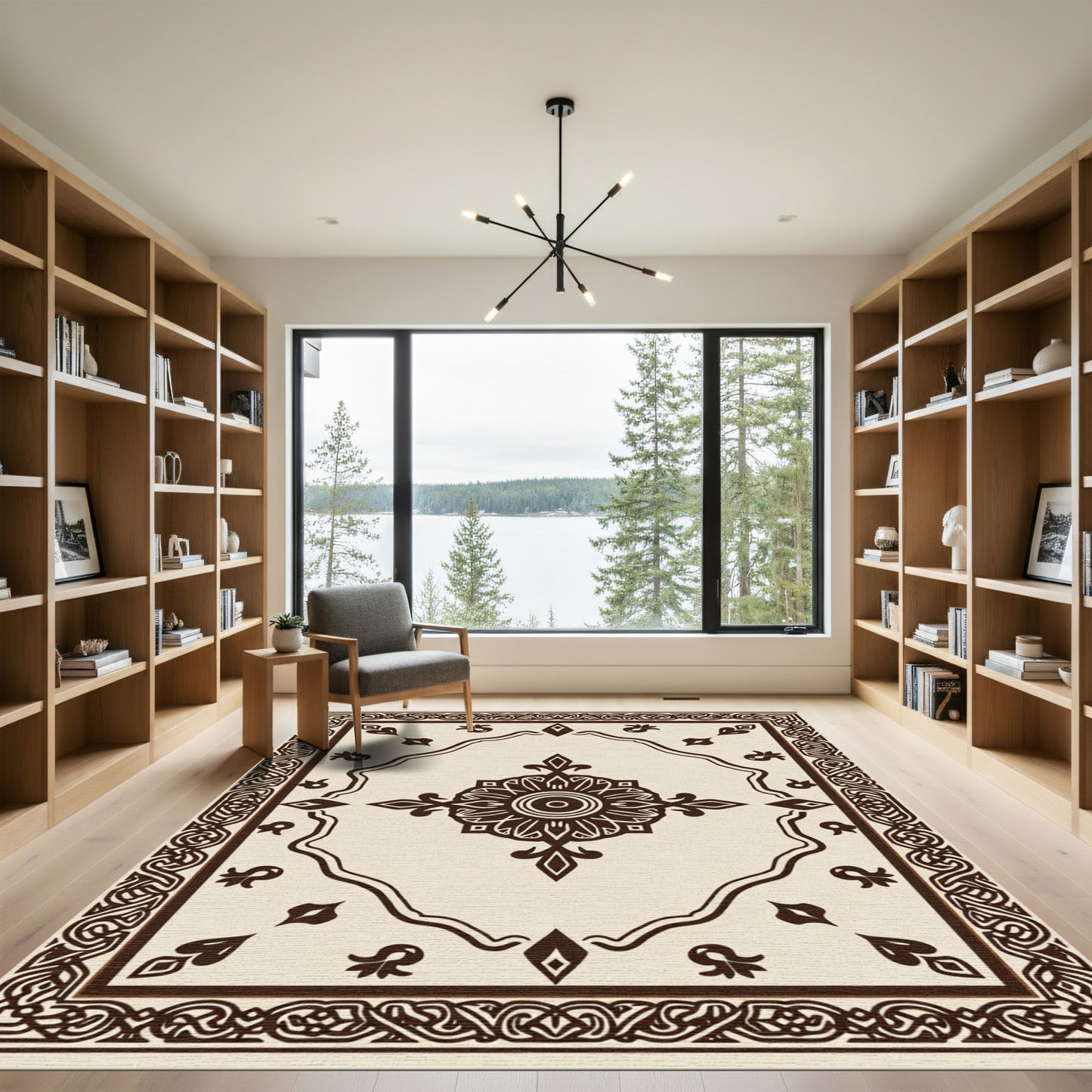 Brown Ornamental Medallion Frame Rug