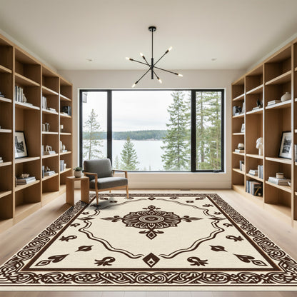 Brown Ornamental Medallion Frame Rug