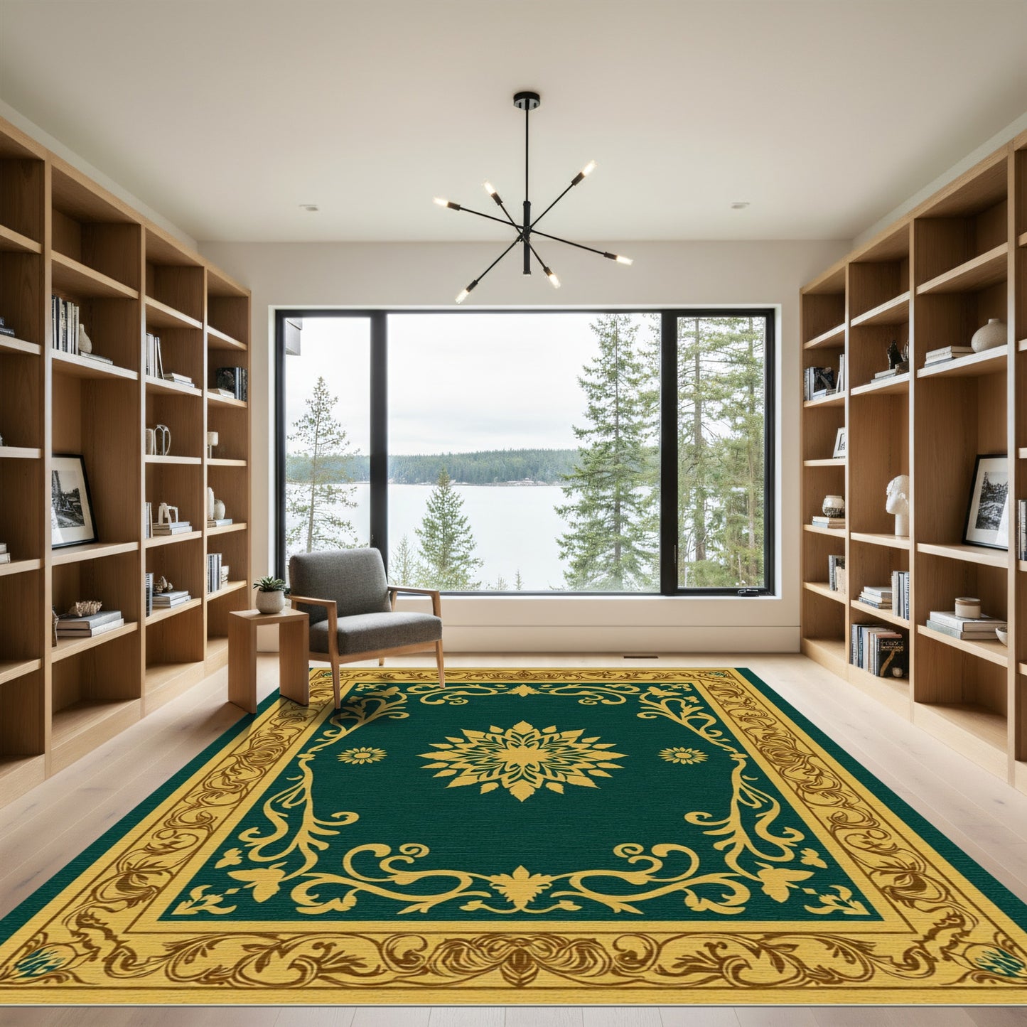 Regal Emerald Golden Floral Medallion Rug